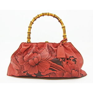 Gucci Handbag Pink Floral Bamboo Pattern